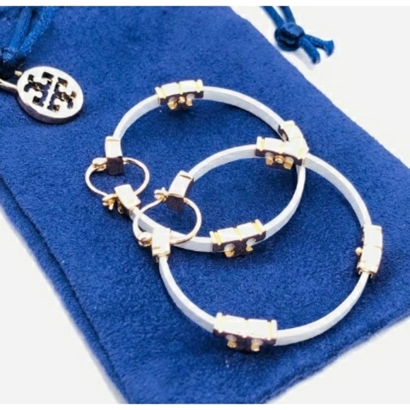 Tory Burch Kira Leather Hoop Earrings - Picture 6 of 6